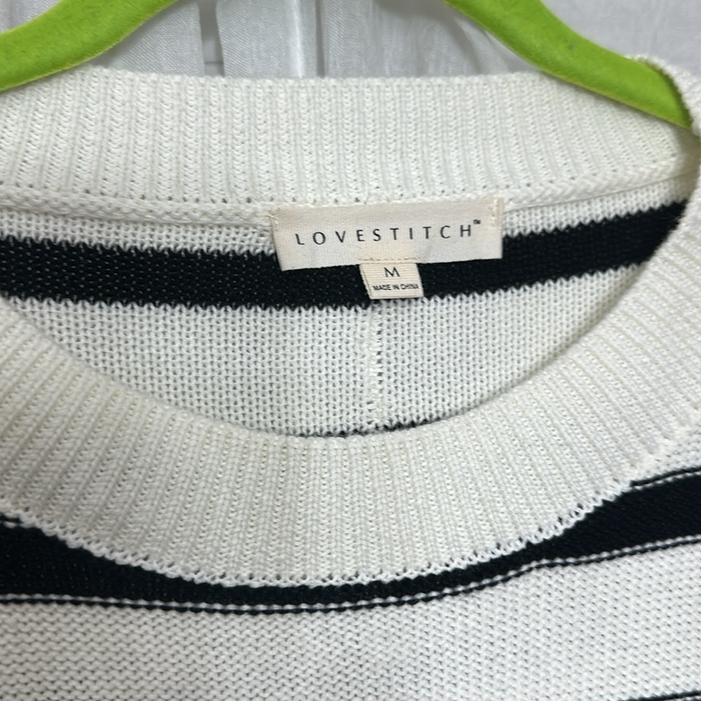 Lovestitch Medium Striped Sweater in Creamer/Black. NWOT Item# 8H - Picture 2 of 5